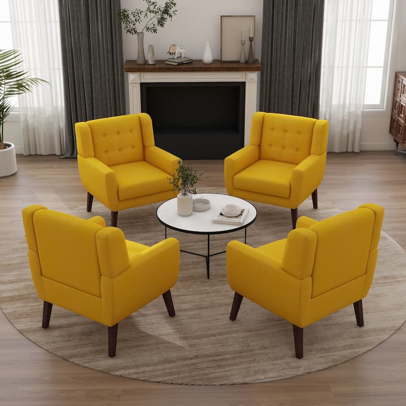 Set of 4 Accent Chairs Cotton Armchair for Living Room - YELLOW