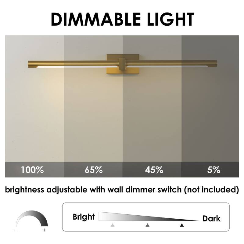 1-light 23.6 in. Modern Linear Cylinder Strip Wall Sconce Dimmable Tube Integrated LED Bathroom Vanity Light