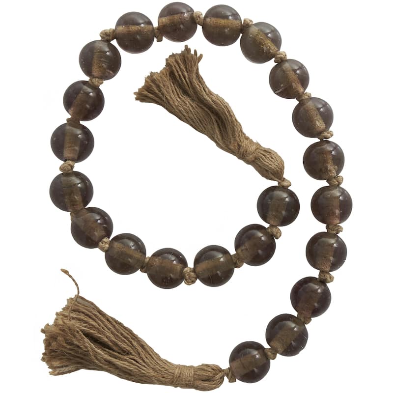 Glass Handmade Round Beaded Garland with Tassel with Knotted Brown Jute - Roche River Decor - Light Brown - 45"L