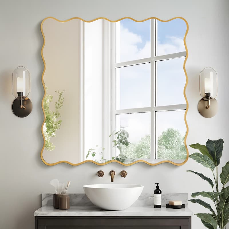 Rectangle Metal Framed Wavy Wall Mirror - 36x36 - Gold
