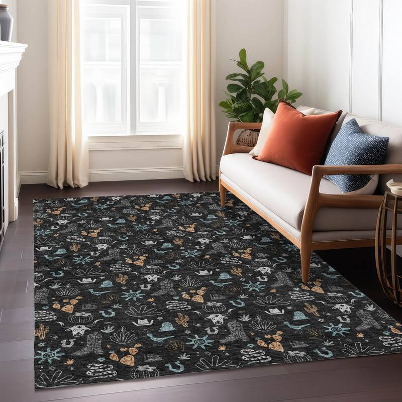 Machine Washable Indoor/ Outdoor Cowboy Ranch Chantille Rug