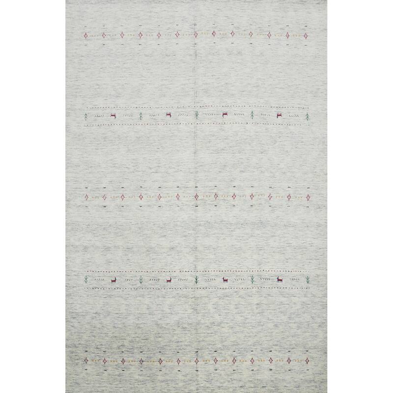 Hand Knotted Oriental 100% Wool Carpet Tribal Animal Pictorial Beige & Ivories Gabbeh Area Rug - 9' 11'' X 7' 11''