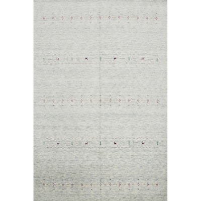Hand Knotted Oriental 100% Wool Carpet Tribal Animal Pictorial Beige & Ivories Gabbeh Area Rug - 9' 11'' X 7' 11''