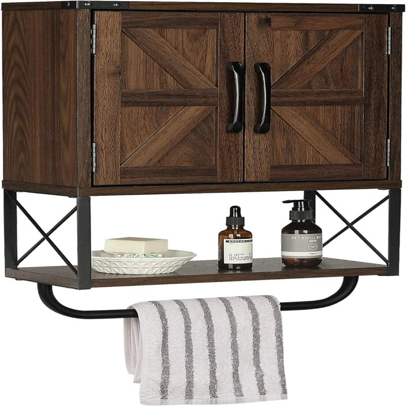Wood Wall Mounted Storage Cabinet - 7.1"D x 15.3"W x 22.8"H - Dark Walnut
