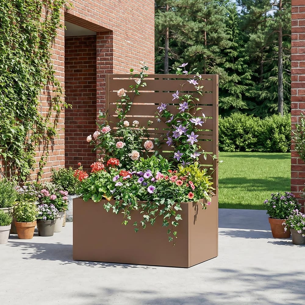 Galvanized Planter Box with Trellis & Privacy Screen