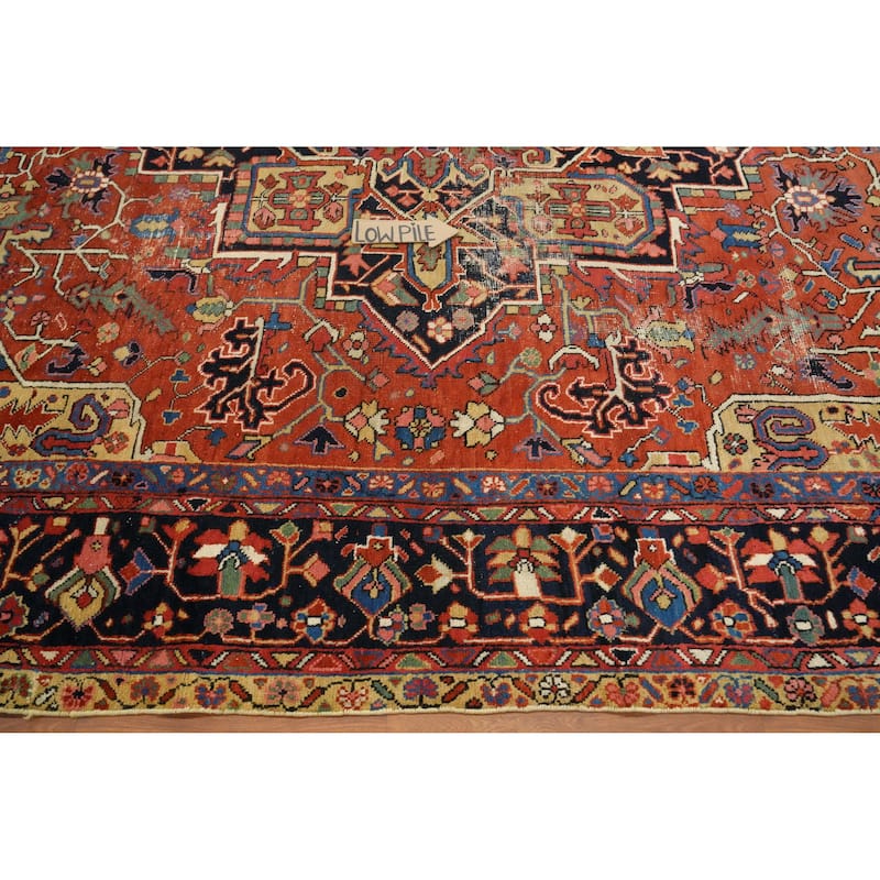 Hand Knotted Oriental 100% Wool Carpet Traditional Medallion Oranges & Rust Heriz (serapi) Area Rug - 11' 6'' X 8' 5''