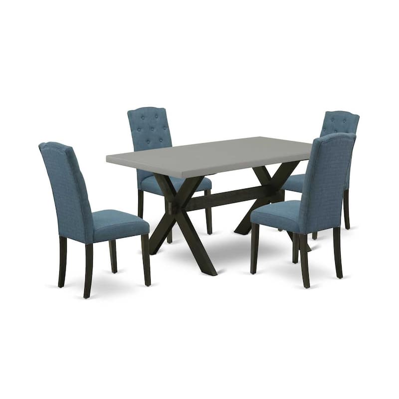 HomeStock 5-Piece Natural Oak Finish Solid Wood Top Dining table with 4 Chairs