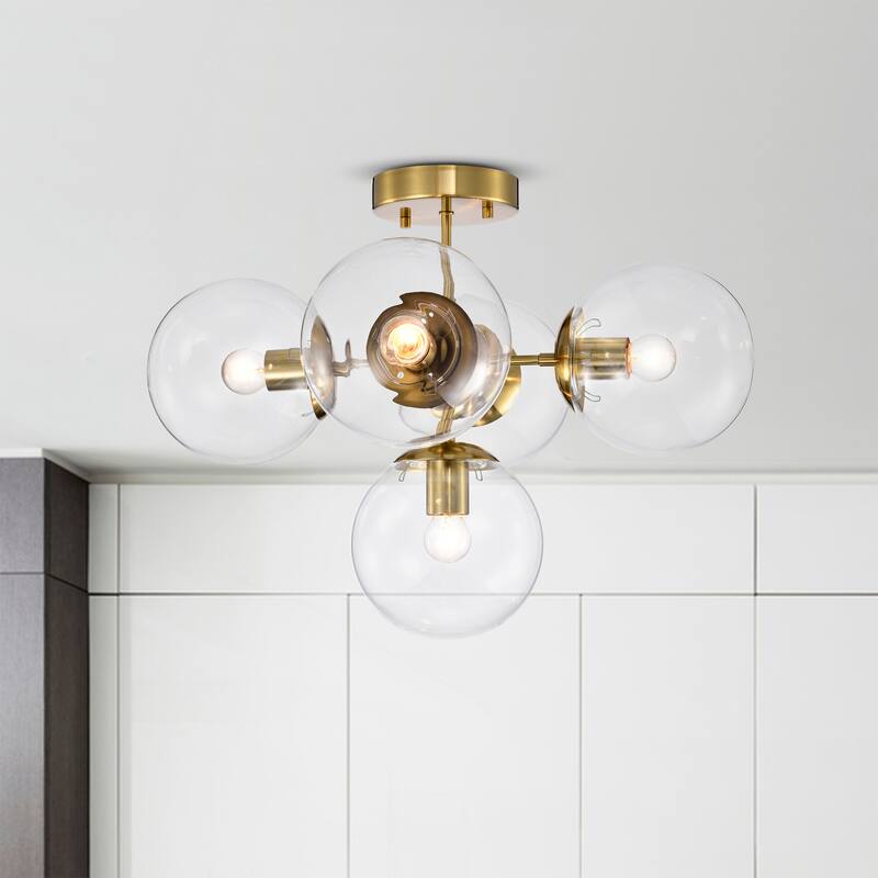 Haaris Semi Flush Mount Ceiling Light Modern-Globe Style Satin Gold Polished Finish 5-Light - N/A