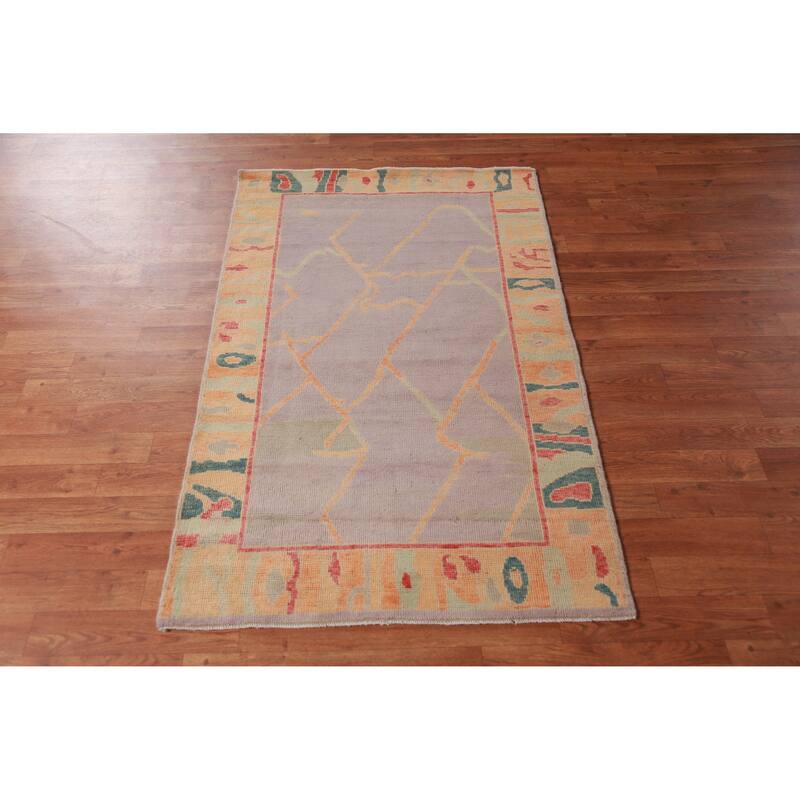 Hand Knotted Oriental 100% Wool Carpet Transitional Geometric Purples Oushak Area Rug - 4' 9'' X 3' 0''