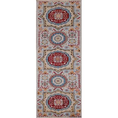 Geometric Kazak Indian Runner Rug Handmade Wool Carpet - 2'6"x 7'11"