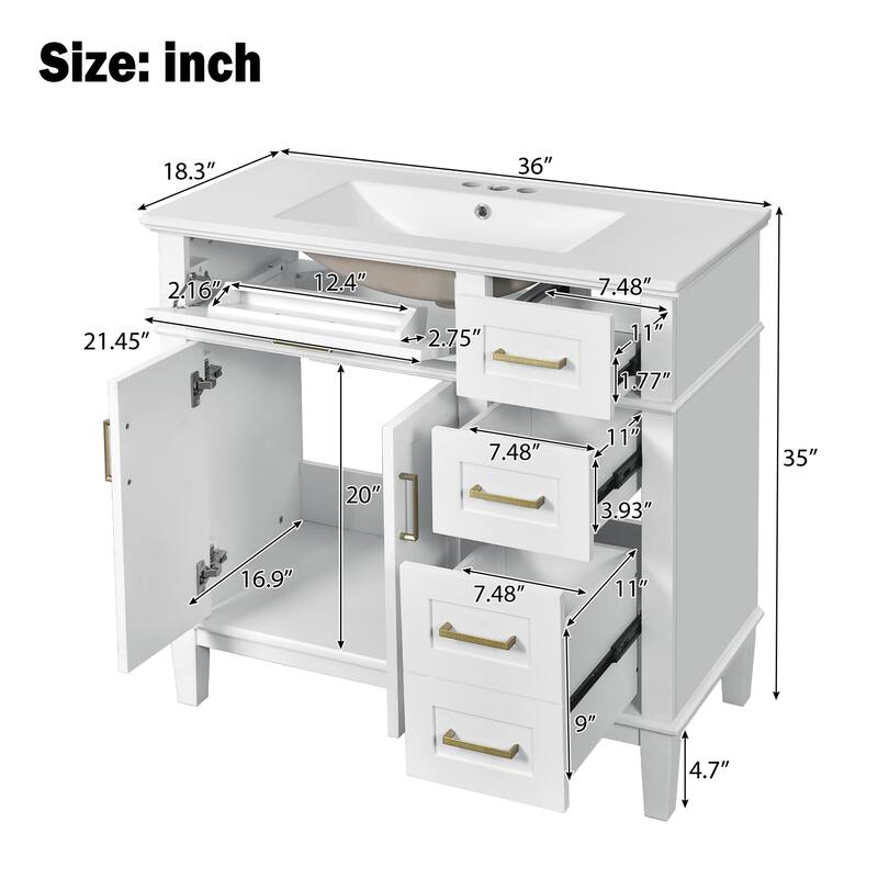 Bathroom Vanity with Sink Combo, Bathroom Cabinet with 2 Soft Close Doors and 4 Drawers, Vanity Set with Tip-Out Drawer