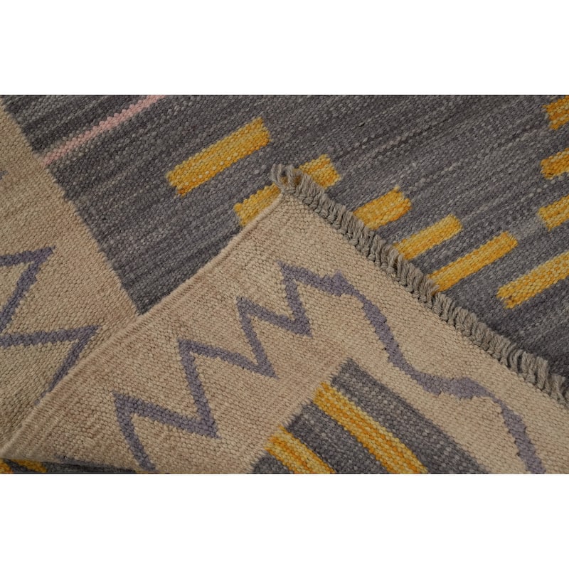 Hand Woven Oriental 100% Wool Carpet Southwestern Tribal Purples Kilim Runner Rug - 8' 0'' X 2' 1''