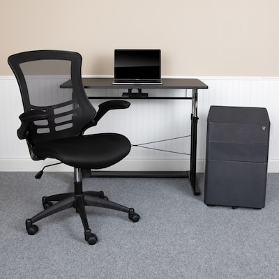 3PC Office Set-Adjustable Desk, Ergonomic Mesh Office Chair, Filing Cabinet