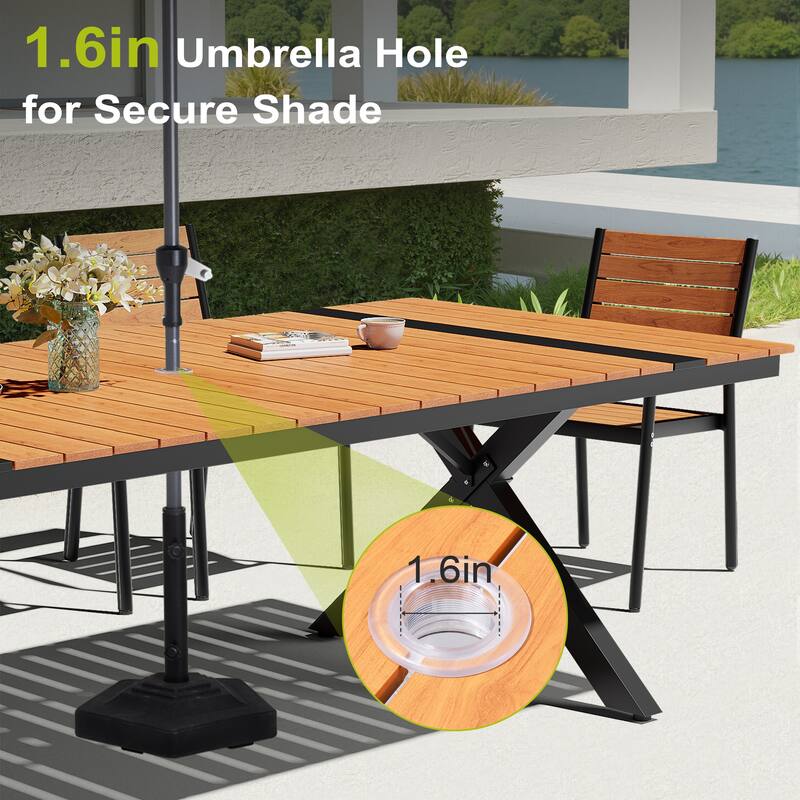 Pellebant Aluminum Rectangular Outdoor Patio Dining Table with Umbrella Hole