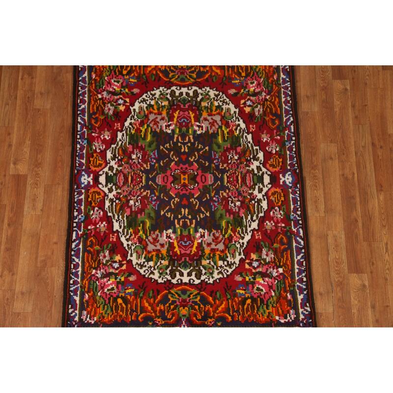 Hand Knotted Oriental 100% Wool Carpet Traditional Floral Navy Blue & Blues Bakhtiari Area Rug - 4' 11'' X 3' 8''