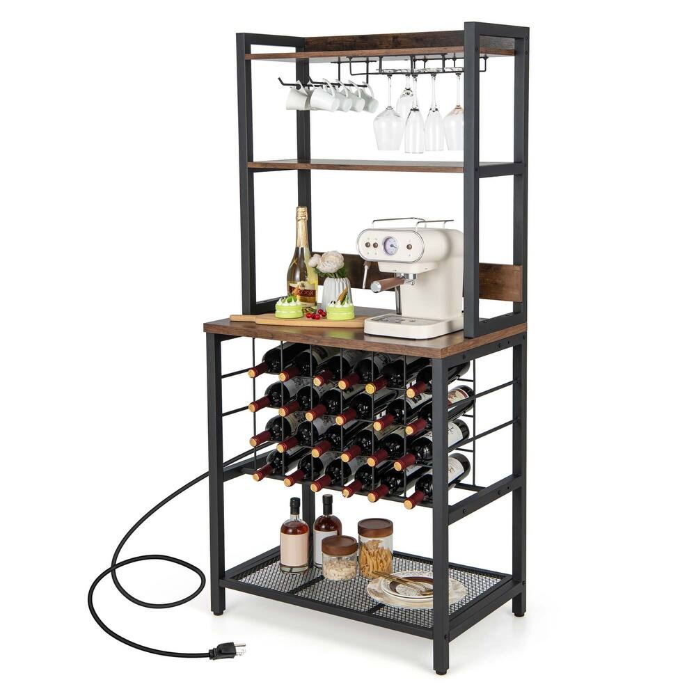 Costway Wine Bar Cabinet with 4 Tier Storage Shelves Glass Holders - See Details