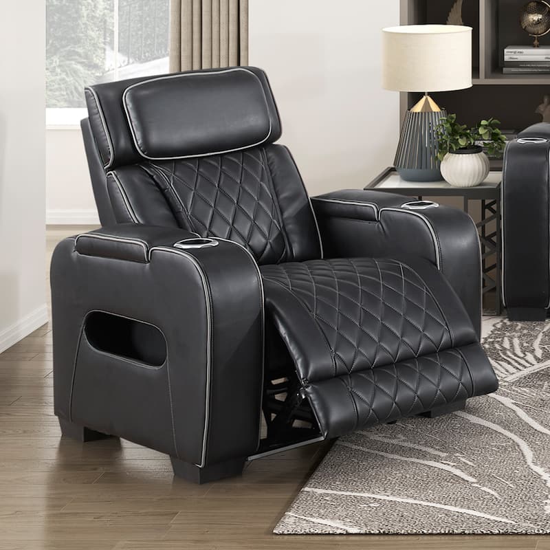 Ezra 37.5" Faux Leather Power Recliner - Power Heatrest, Cup Holders