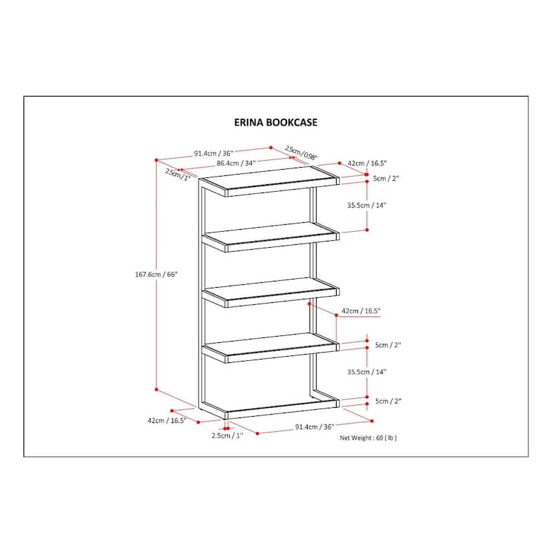 WYNDENHALL Cecilia SOLID ACACIA WOOD and Metal 66 inch x 36 inch Rectangle Industrial Bookcase - 36"w x 16.5"d x 66" h