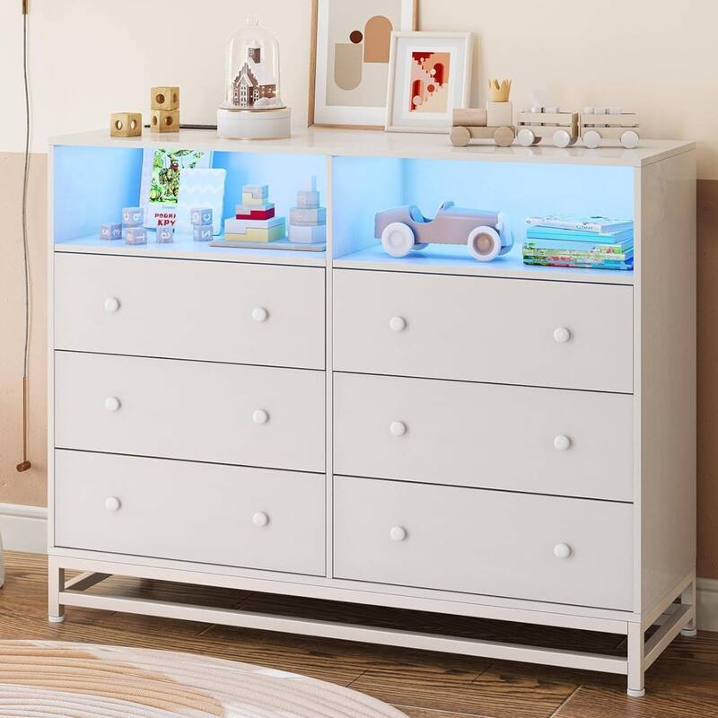 6 Drawer Dresser with LED Lights, Charging Station