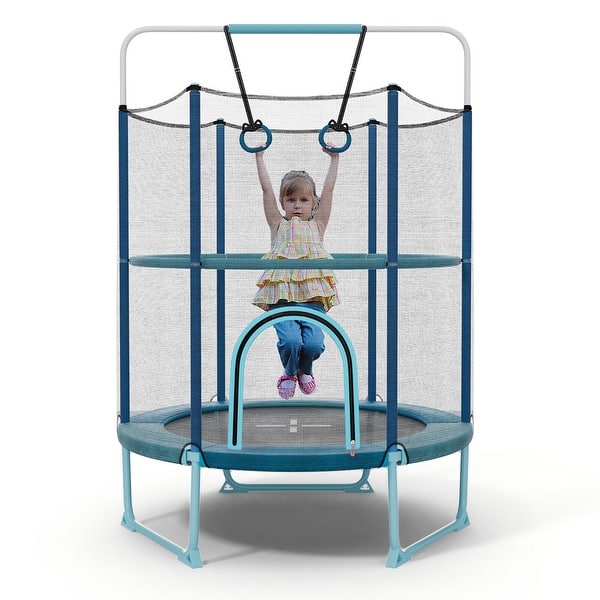 slide 2 of 18, Gymax 60'' Trampoline for Kids w/ Gymnastic Bar Rings Foamed Handle No - See Details Blue