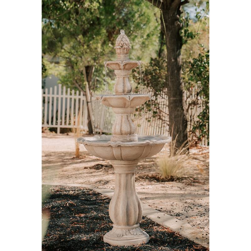 XBrand 51"H Fiber Resin Beige 3-Tier Freestanding Waterfall Fountain