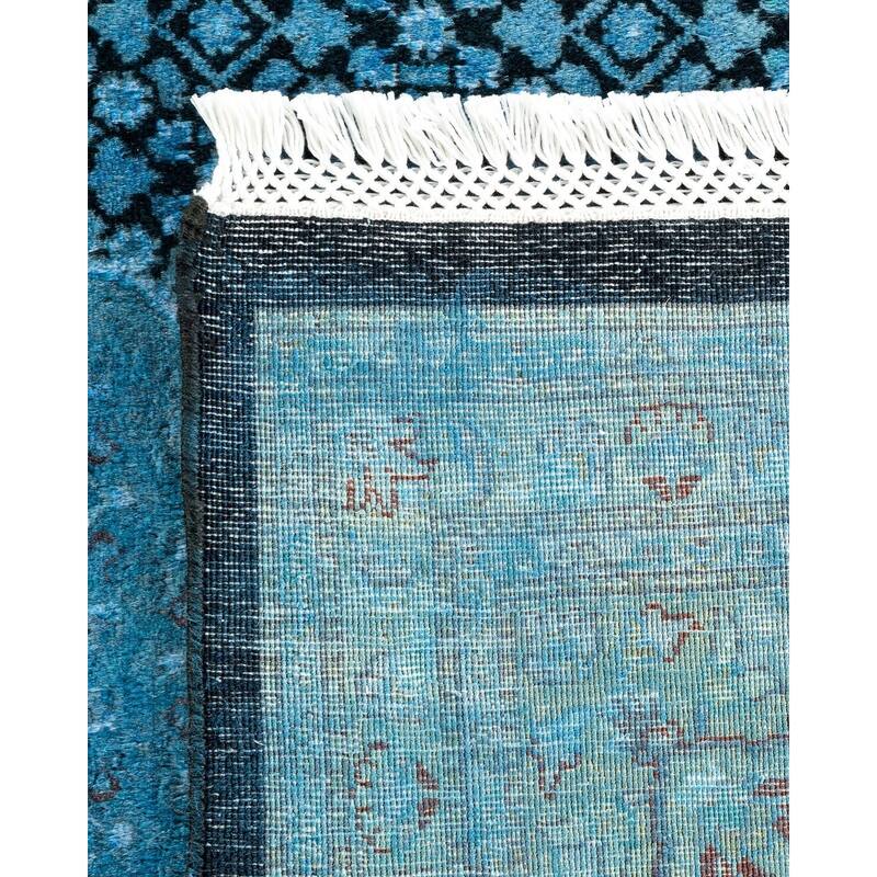 Overton Hand Knotted Wool Vintage Inspired Modern Contemporary Overdyed Blue Area Rug - 6' 7" x 9' 10"