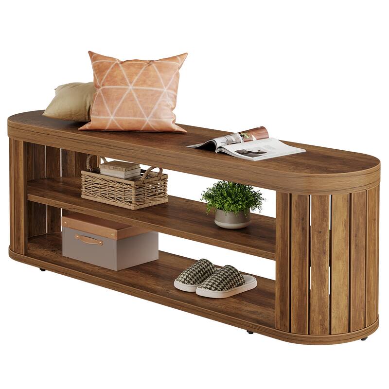 Wooden Entryway Dining Bench with Shoe Storage, Bedroom Hallway Living Room End of Bed Stool Accent Bench
