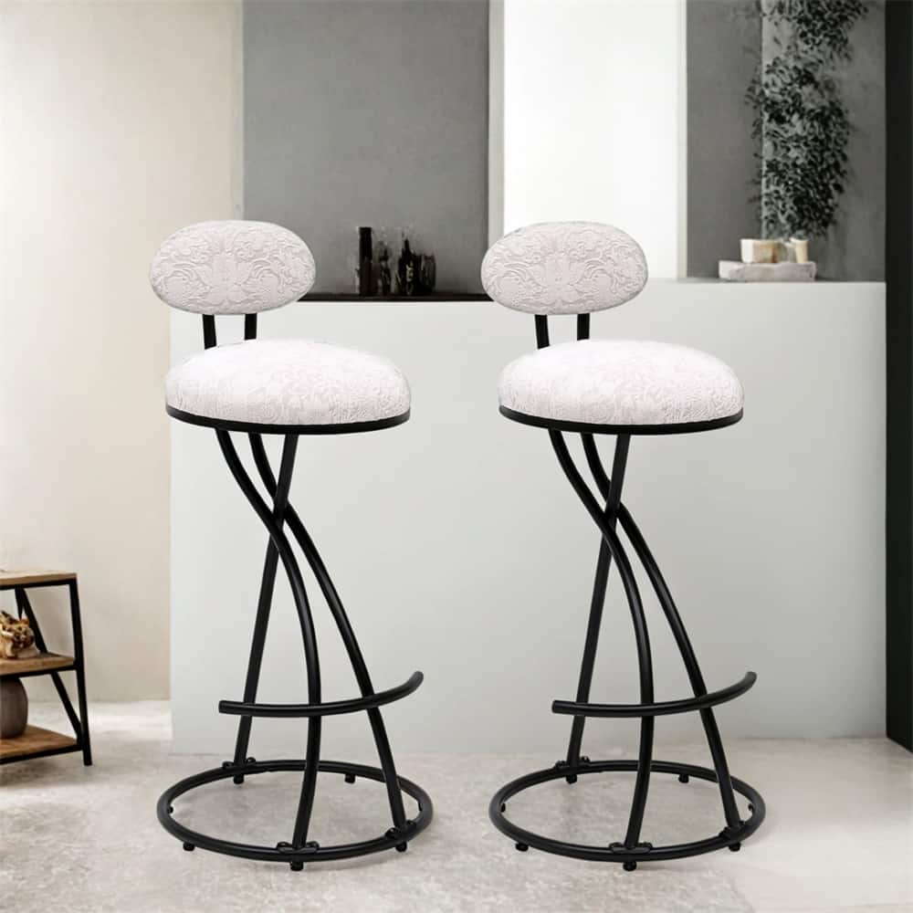 Bar Stools Set of 2,S-shaped Gold Barstools with Backrest Floral Print