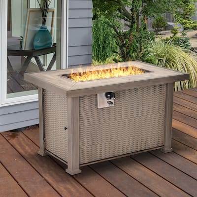 Outsunny 42-in. 30,000-BTU Outdoor Wicker Gas Firepit Table