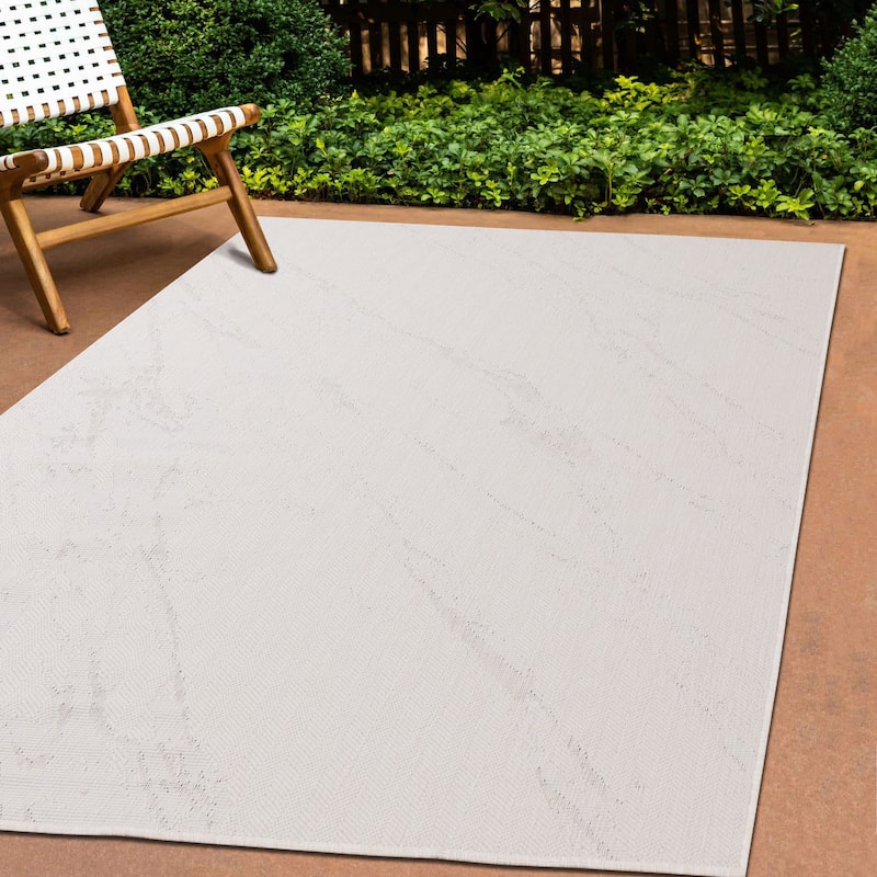 Brooke Collection - Cream Grey Reversible Marble Swirl Indoor/Outdoor Area Rug