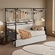 preview thumbnail 7 of 10, Modern Twin Canopy Bed Frame with 3 Under-Bed Storage Drawers/Trundle,with LED and a Charging Station,Guardrail-Style Enclosures White with 3  Drawers