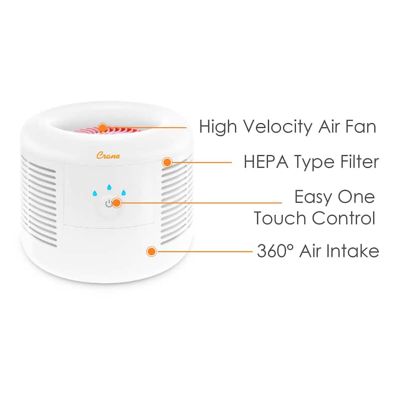 Crane HEPA Air Purifier with 3 Speed Settings for Rooms up to 300 sq. ft.