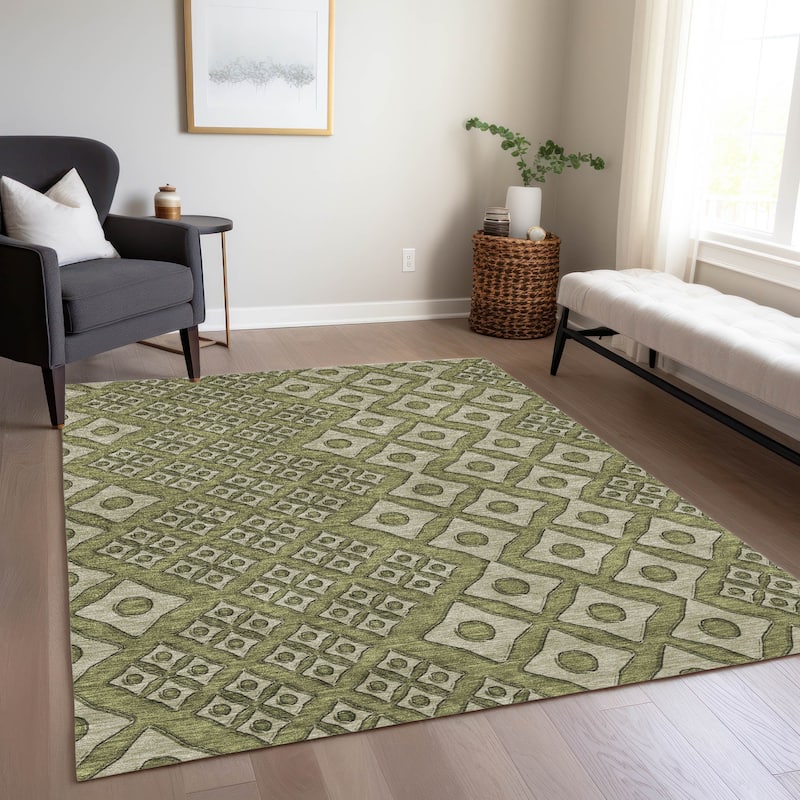 Machine Washable Indoor/ Outdoor Chantille Diamond Geo Rug
