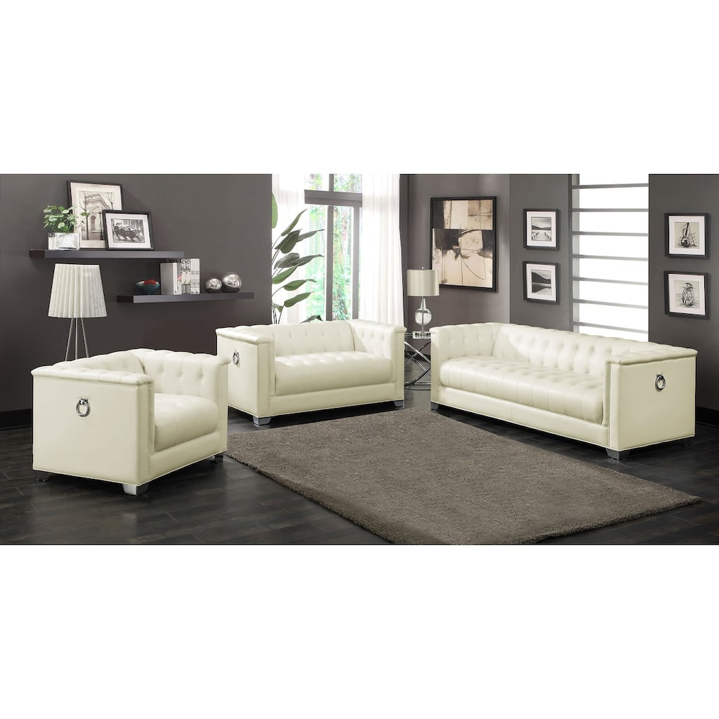 Chaviano Pearl White Upholstered Track Arm Sofa Set