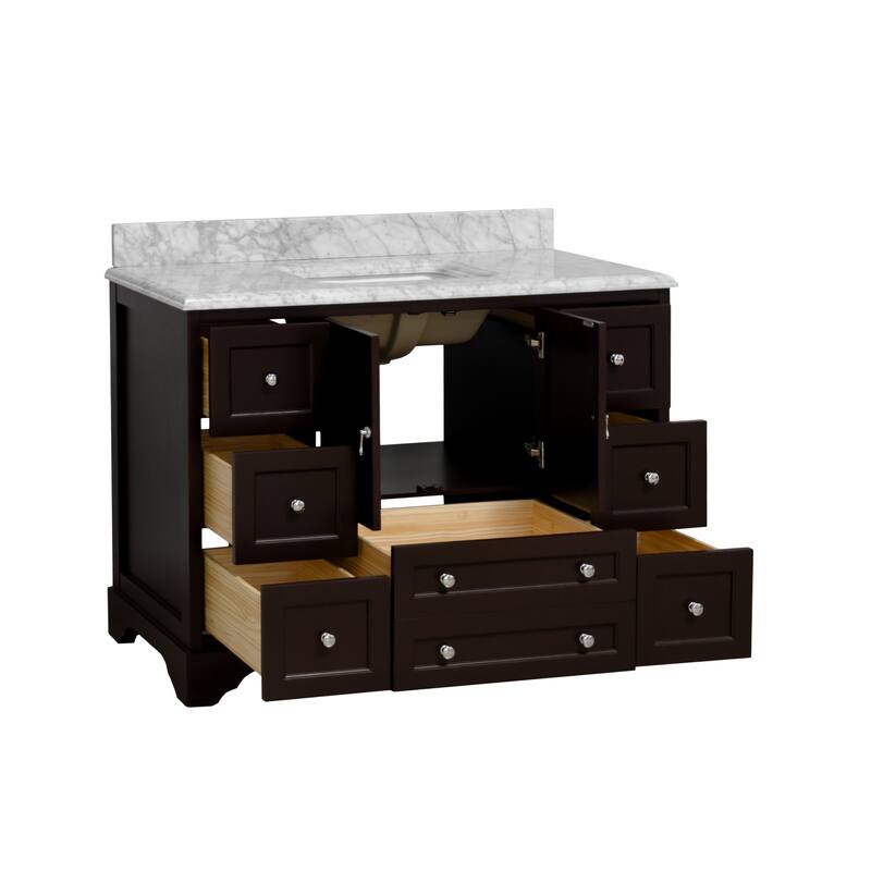 KitchenBathCollection Madison 48" Bathroom Vanity with Carrara Marble Top