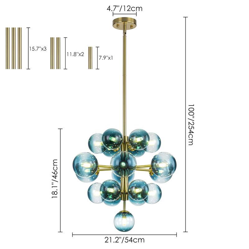 19-Light Modern Glam Tiered Cluster Gradient Glass Globe Bubble Chandelier for Dining Room - 21.3 in. W x 18 in. H