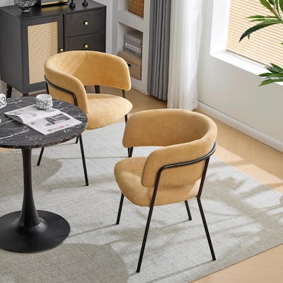 Set of 2 Modern Upholstered Arm Dining Chairs in Yellow
