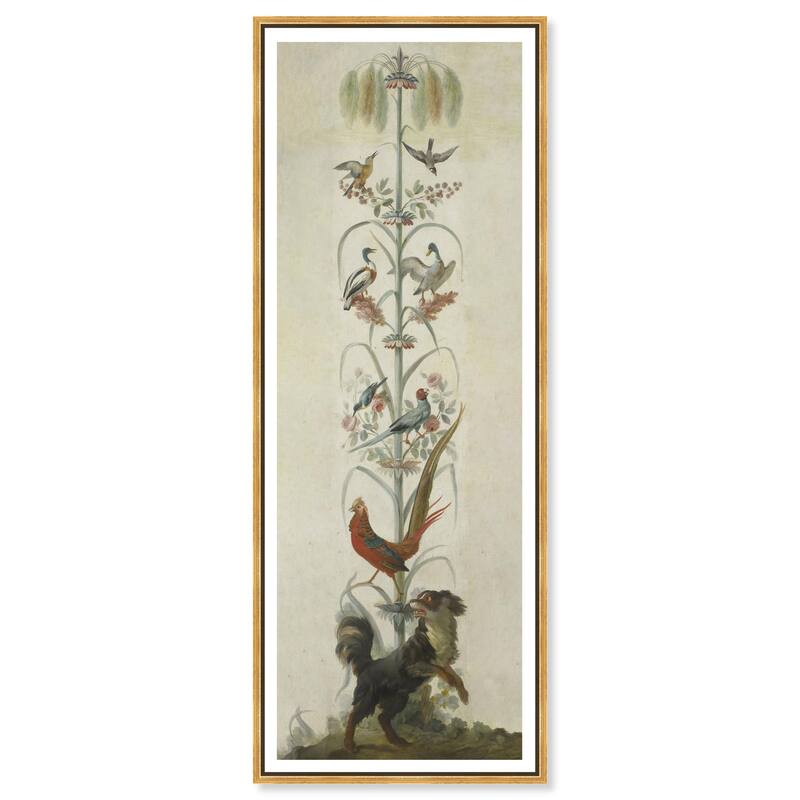 Birds and Flowers II Panoramic Canvas by Art Remedy - Gold - 20" x 54"