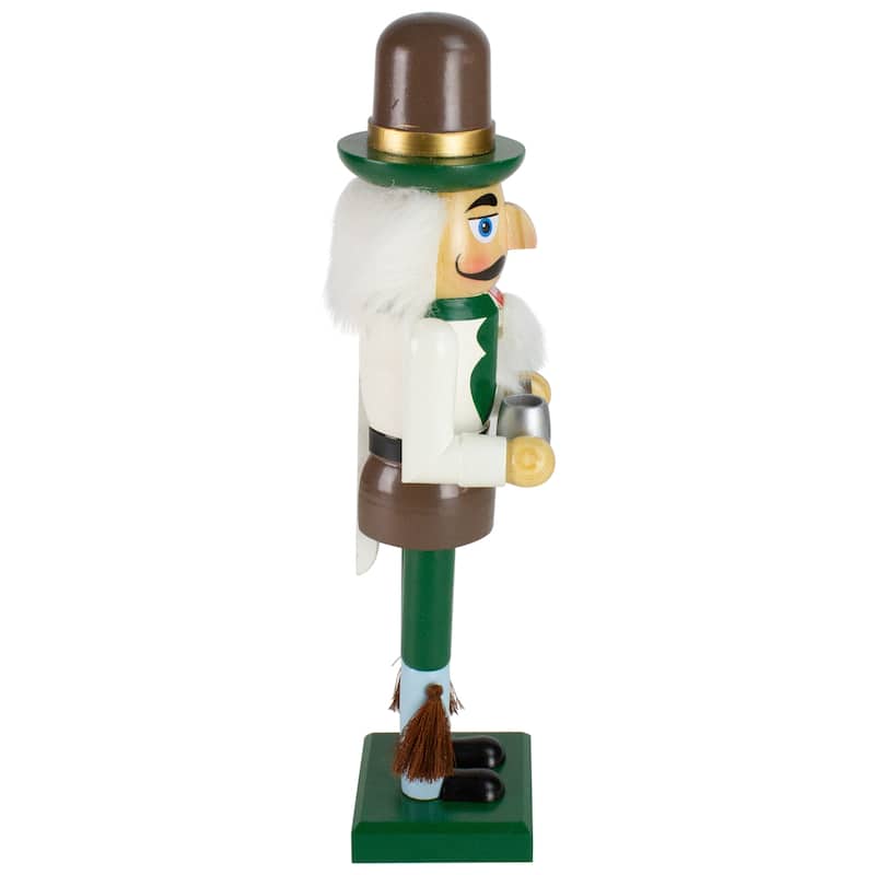 14" Green and Cream Wooden German Christmas Nutcracker