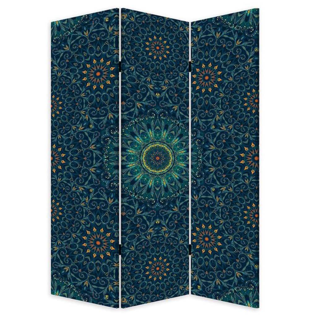 Blue Boho Mandala Three Panel Room Divider Screen