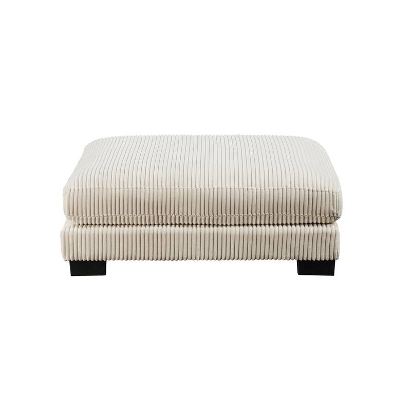 Rix 45 Inch Beige Corduroy Fabric Ottoman with Attached Seat Cushion & Wood Frame