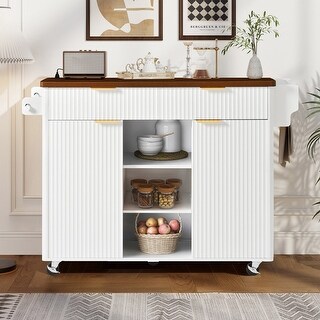 Fluted 52" Kitchen Island Cart with Drop Leaf, Power Outlet, Rolling ...