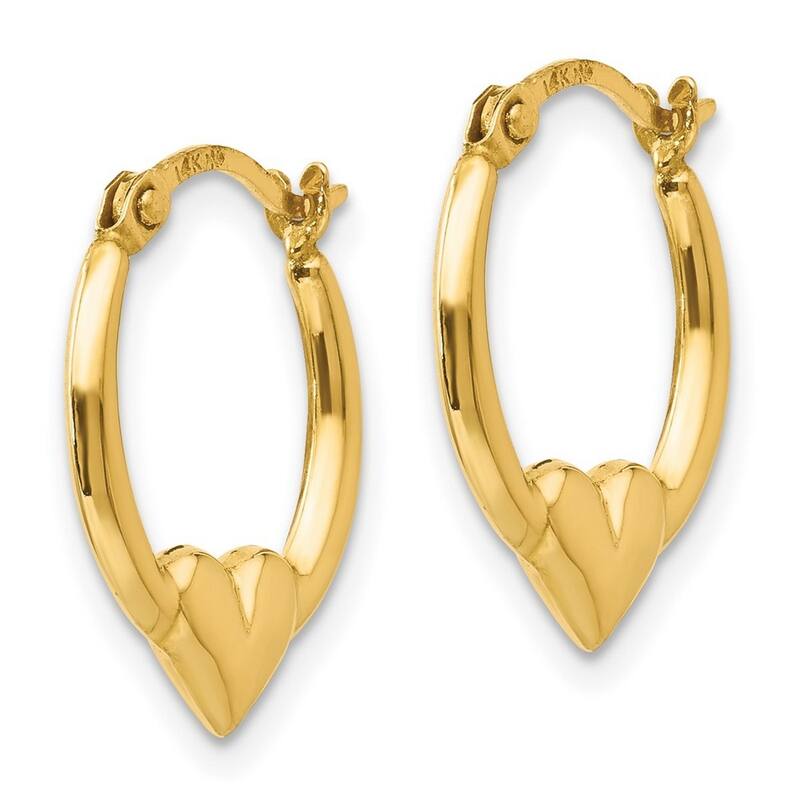 Curata 14k Yellow Gold 16mm Polished Love Heart Hoop Earrings