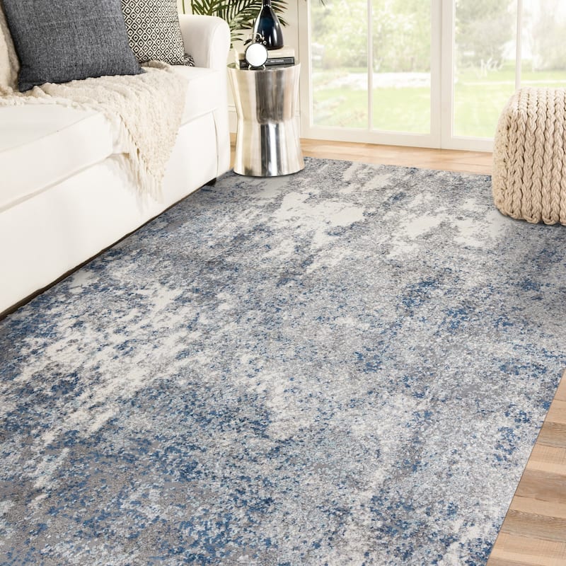 Yamanu Acy Abstract Polyester Area Rug - 7'10" x 10'6" - Light Blue