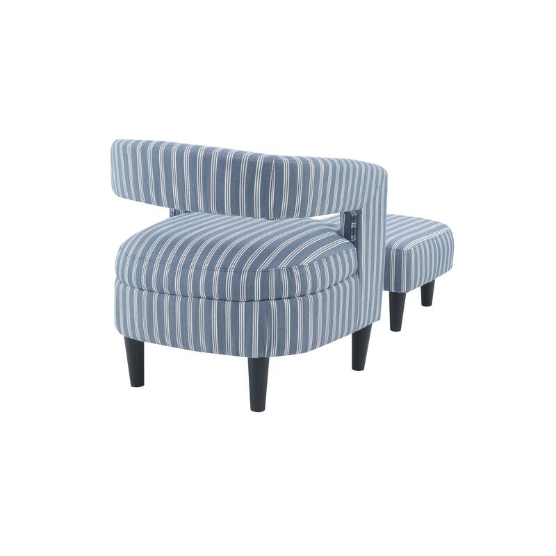Modern Striped Accent Barrel Chair with Ottoman Set