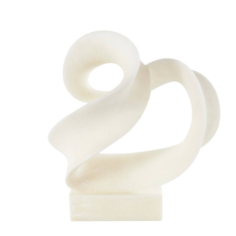 White Polystone Twisted Wave Abstract Decorative Sculpture with Elevated Base