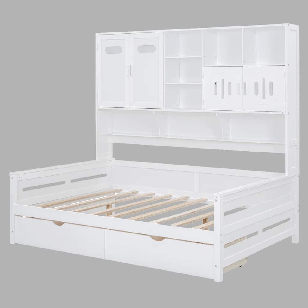 Solid Pine Wood Daybed with Storage, 2 Drawers & Shelf, Full Size with Easy Assembly