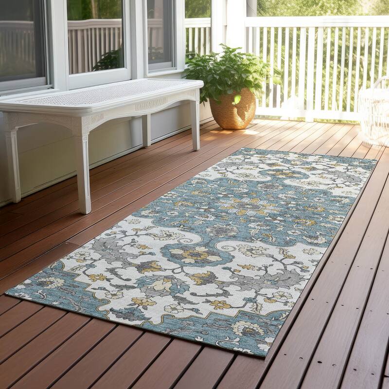 Machine Washable Indoor/ Outdoor Traditional Savannah Chantille Rug - Teal - 2'3" x 7'6"