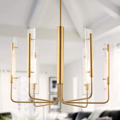 Perimost 34" Modern Gold 6-Light Glass LED Chandelier