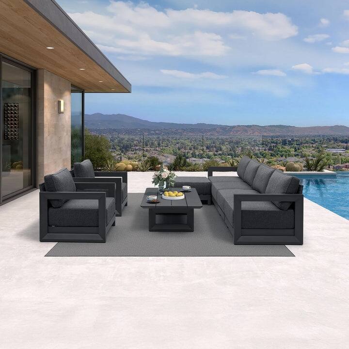 PURPLE LEAF Caesar Grey Sofas Sectionals 4-18 Piece with 9.6" Thick Cushion for Yard Porch Deck Outdoor Patio Conversation Sets - 6 Seats+1 Ottoman+1 Table - Open-End